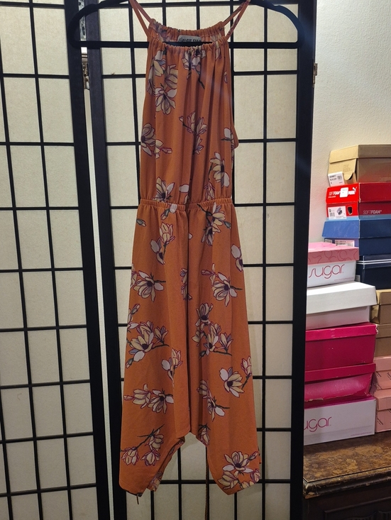 Almost Famous Dresses & Skirts - Floral Rust Orange Halter Jumpsuit